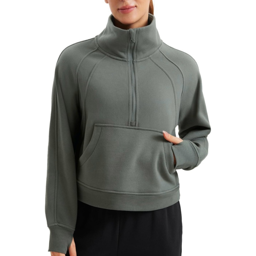 CRZ Yoga Fleece-Lined Half Zipper Sweatshirt | Grey Sage | Large | NWT
